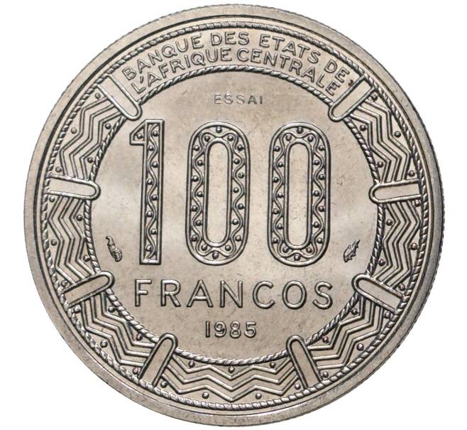 Монета 100 франков 1985 года Экваториальная Гвинея — Пробная (ESSAI) (Артикул K27-4537)