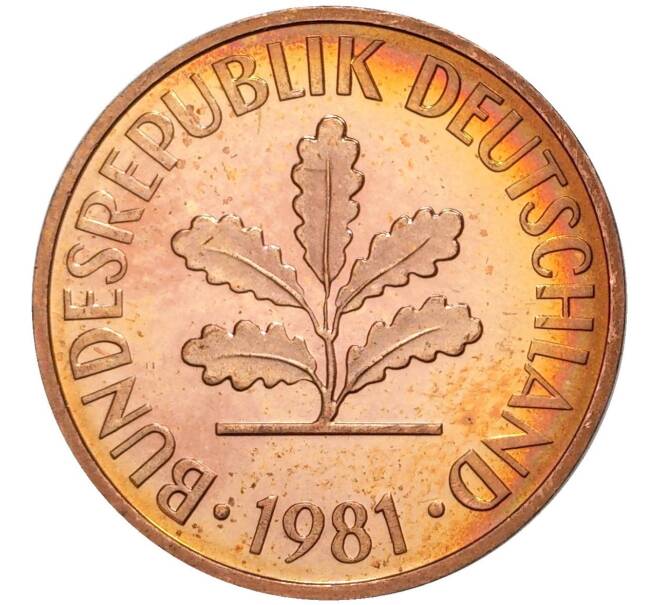 Монета 2 пфеннига 1981 года J Западная Германия (ФРГ) (Артикул K27-4762)