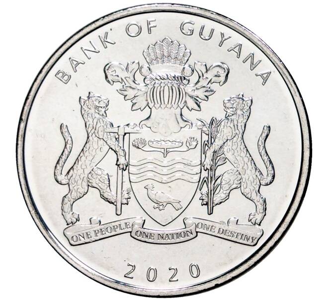 Монета 100 долларов 2020 года Гайана «50 лет Кооперативной Республике Гайана» (Артикул M2-52112)