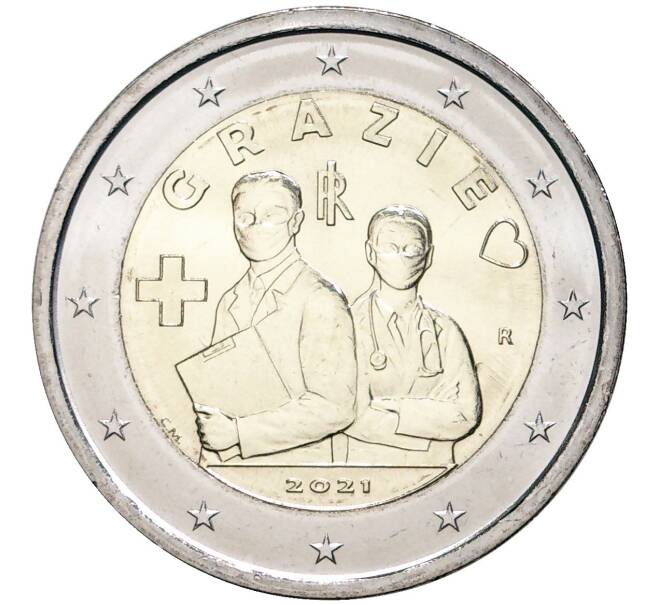 Монета 2 евро 2021 года Италия «Медицинские профессии (Спасибо врачам)» (Артикул M2-52113)