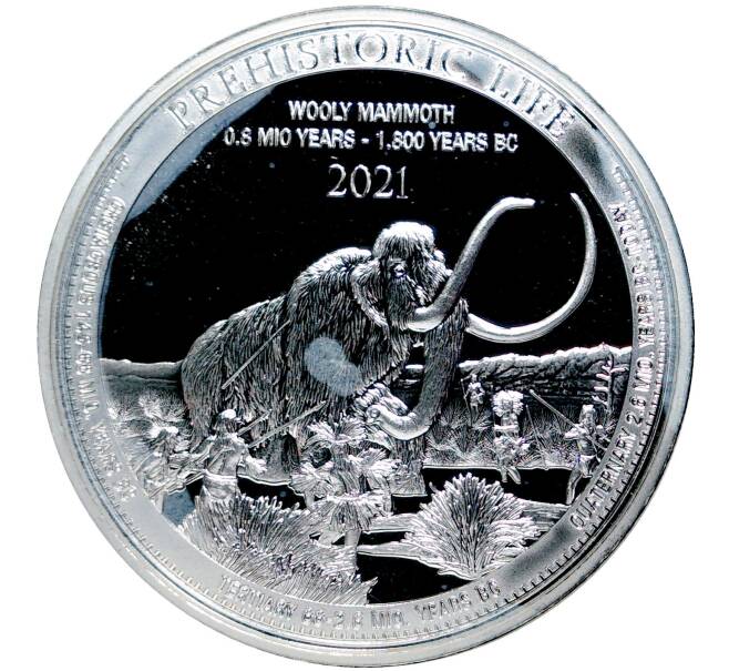 Монета 20 франков 2021 года Конго (ДРК) «Доисторическая жизнь — Шерстистый мамонт» (Артикул M2-52331)
