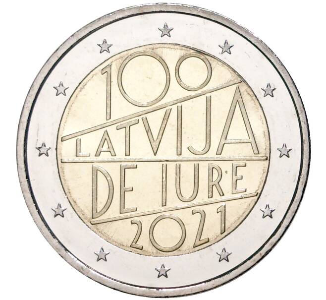 Монета 2 евро 2021 года Латвия «100 лет признанию государственной независимости Латвии» (Артикул M2-52462)