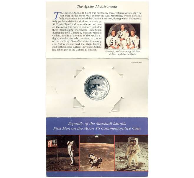5 долларов 1989 года Маршалловы острова «20-летие высадки первого человека на Луне» (Артикул K27-5319)