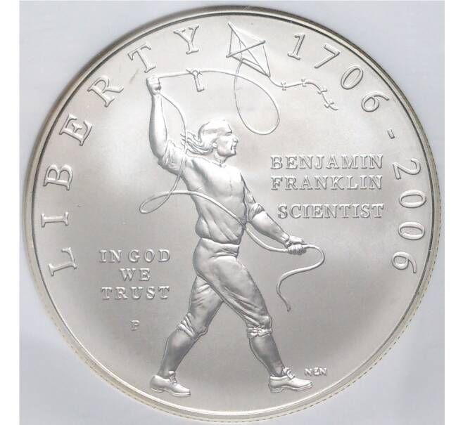 Монета 1 доллар 2006 года Р США «300 лет со дня рождения Бенджамина Франклина» В слабе NGC (MS69) (Артикул M2-53060)
