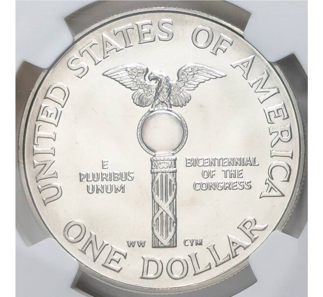 Монета 1 доллар 1989 года D США «200 лет Конгрессу» В слабе NGC (MS69) (Артикул M2-53070)
