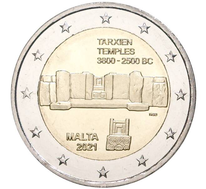 Монета 2 евро 2021 года Мальта «Доисторические места Мальты — Таршиенский храмовый комплекс» (Артикул M2-53089)
