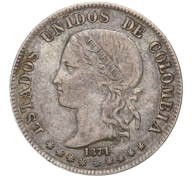 Монета 2 десимо 1874 года Колумбия (Артикул M2-53311)