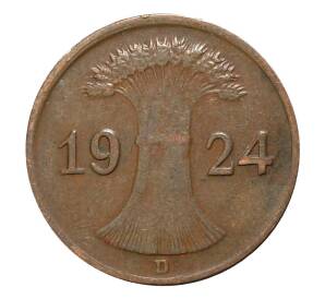 1 рейхспфенниг 1924 года D — Фото №1
