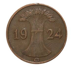 1 рейхспфенниг 1924 года G — Фото №1