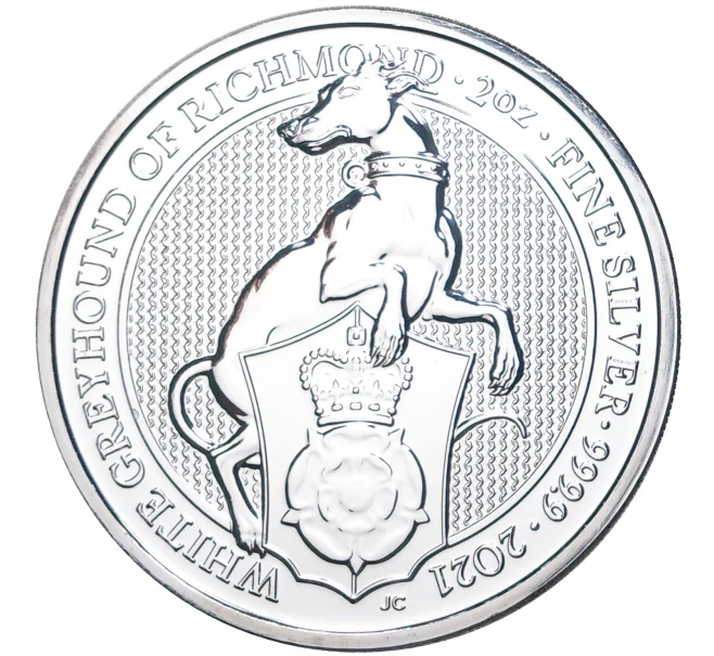 Монета 5 фунтов 2021 года Великобритания «Звери Королевы — Белая Борзая Ричмонда» (Артикул M2-53337)
