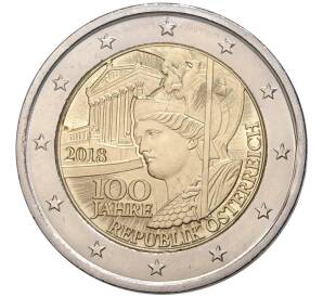 2 евро 2018 года Австрия «100 лет Австрии» — Фото №1