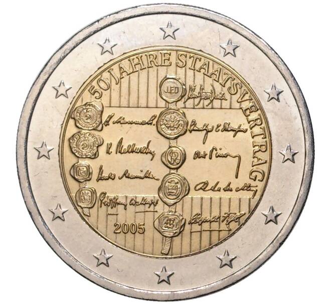 Монета 2 евро 2005 года Австрия «50 лет подписанию договора о нейтралитете Австрии» (Артикул M2-6230)