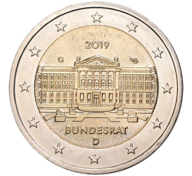 2 евро 2019 года G Германия «70 лет Бундесрату» (Артикул M2-30249)