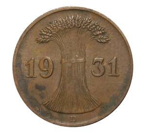 1 рейхспфенниг 1931 года D Германия — Фото №1