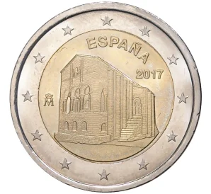 2 евро 2017 года Испания «ЮНЕСКО — Церковь Санта-Мария-дель-Наранко в Овьедо»