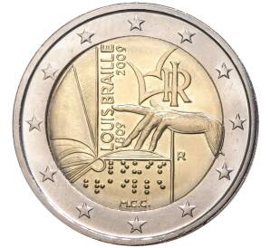 2 евро 2009 года Италия «200 лет со дня рождения Луи Брайля» — Фото №1
