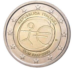 2 евро 2009 года Италия «10 лет монетарной политики ЕС и введения евро»