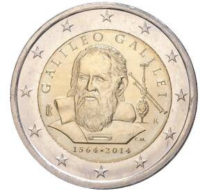 2 евро 2014 года Италия «450 лет со дня рождения Галилео Галилея»