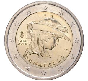 2 евро 2016 года Италия «550 лет со дня смерти Донателло» — Фото №1