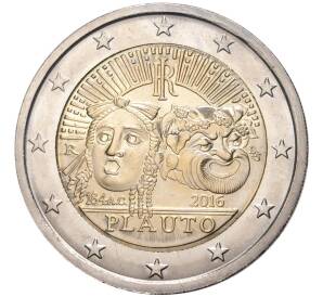 2 евро 2016 года Италия «2200 лет со дня смерти Плавта» — Фото №1