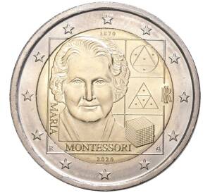2 евро 2020 года Италия «150 лет со дня рождения Марии Монтессори» — Фото №1