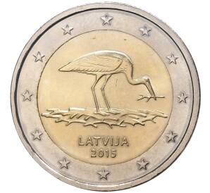 2 евро 2015 года Латвия «Черный аист»