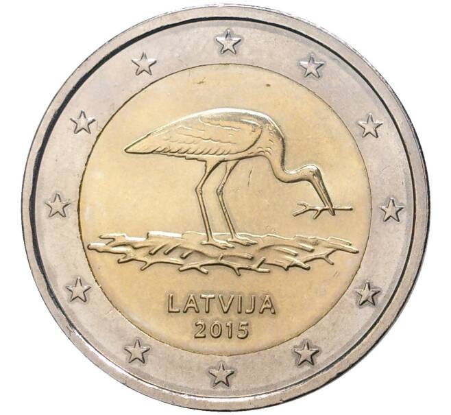 Монета 2 евро 2015 года Латвия «Черный аист» (Артикул M2-1494)