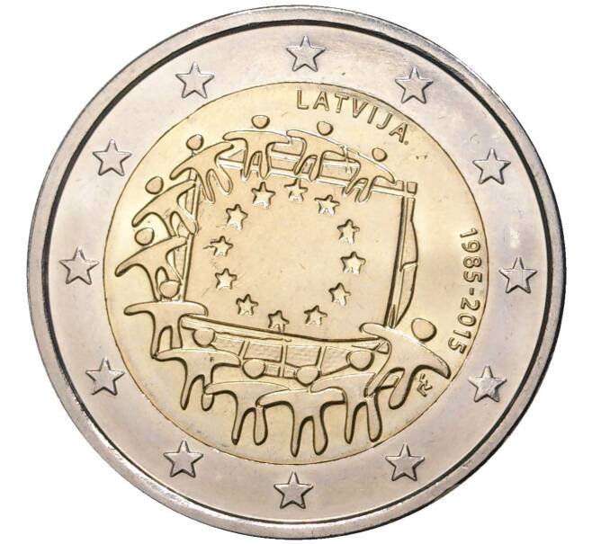 Монета 2 евро 2015 года Латвия «30 лет флагу Европейского союза» (Артикул M2-0914)