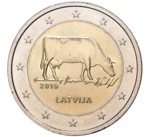 2 евро 2016 года Латвия «Латвийская бурая корова» — Фото №1