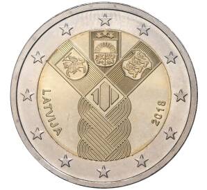 2 евро 2018 года Латвия «100 лет государствам Балтики» — Фото №1