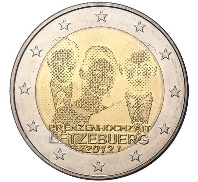 Монета 2 евро 2012 года Люксембург «Свадьба Великого герцога Гийома и бельгийской графини Стефании де Ланнуа» (Артикул M2-32890)
