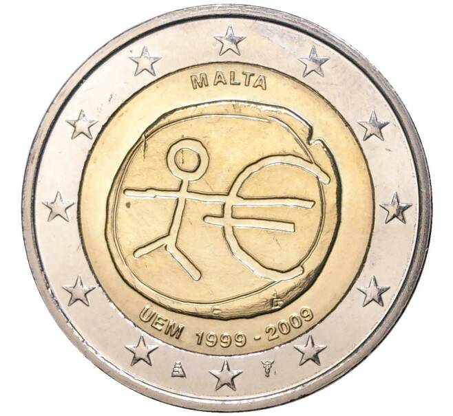 Монета 2 евро 2009 года Мальта «10 лет монетарной политики ЕС и введения евро» (Артикул M2-6236)
