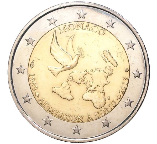 Монета 2 евро 2013 года Монако «20 лет вступления в ООН» (Артикул M2-0089)