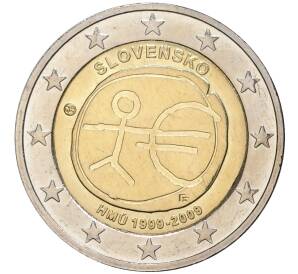 2 евро 2009 года Словакия «10 лет монетарной политики ЕС и введения евро»