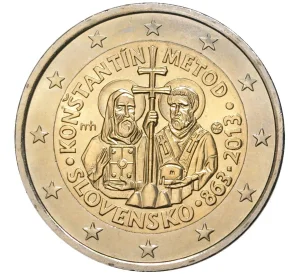 2 евро 2013 года Словакия «1150 лет миссии Кирилла и Мефодия в Великой Моравии»