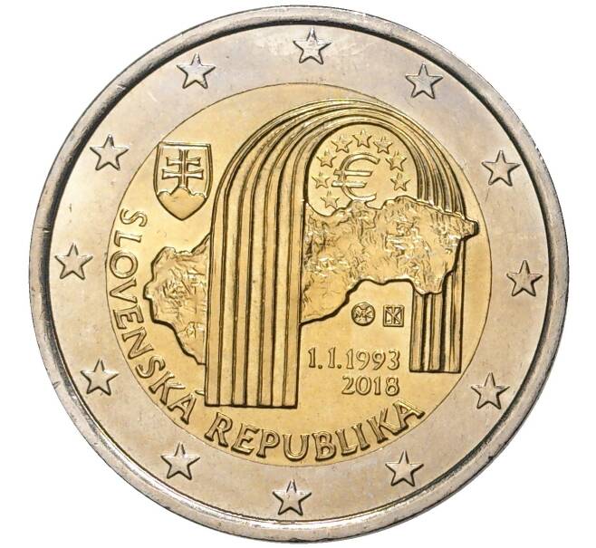 Монета 2 евро 2018 года Словакия «25 лет Словакии» (Артикул M2-7068)