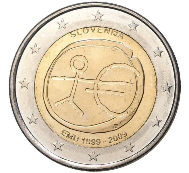 Монета 2 евро 2009 года Словения «10 лет монетарной политики ЕС и введения евро» (Артикул M2-32885)