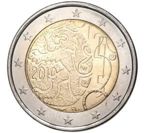 2 евро 2010 года Финляндия «150 лет финской валюте» — Фото №1