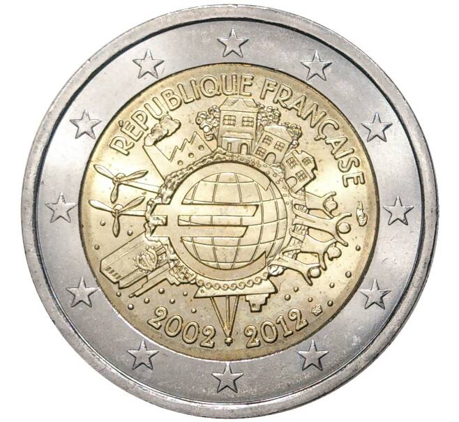 Монета 2 евро 2012 года Франция «10 лет евро наличными» (Артикул M2-38891)