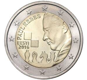 2 евро 2016 года Эстония «100 лет со дня рождения Пауля Кереса» — Фото №1