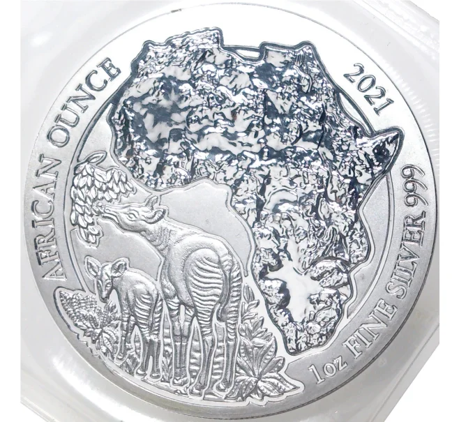 Монета 50 франков 2021 года Руанда «Африканская унция — Окапи» (Артикул M2-53348)