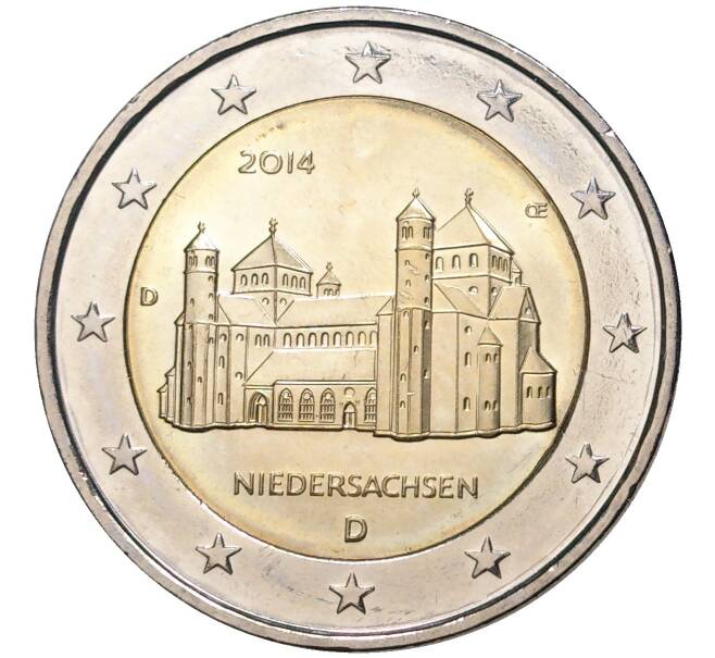 Монета 2 евро 2014 года D Германия «Федеральные земли Германии — Нижняя Саксония (Церковь Святого Михаэля)» (Артикул M2-53372)