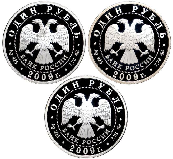Набор из 3 монет 1 рубль 2009 года ММД «Вооруженные силы РФ — Военно-воздушные силы (ВВС)» (Артикул: M3-1027)