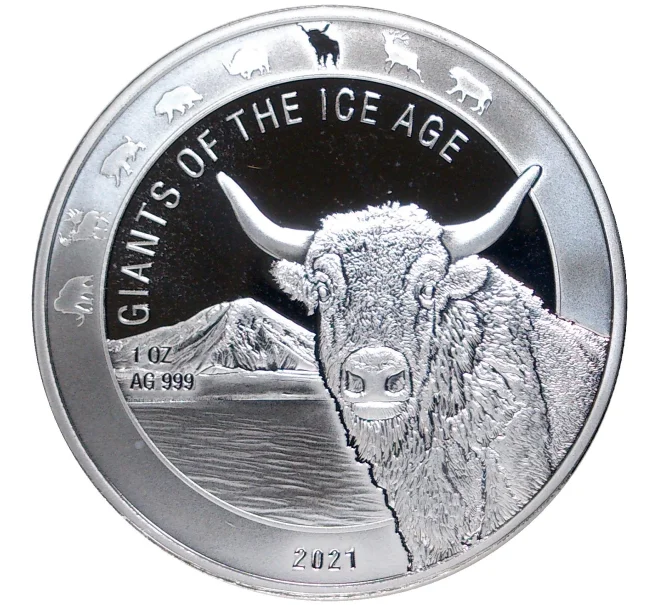 Монета 5 седи 2021 года Гана «Гиганты ледникового периода — Зубр» (Артикул M2-52604)