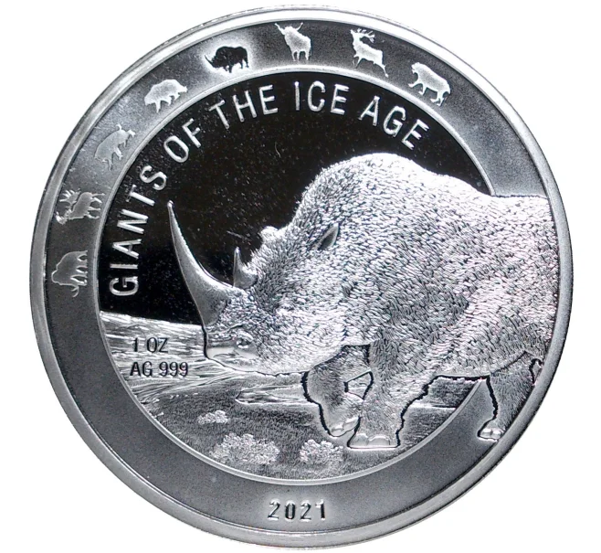 Монета 5 седи 2021 года Гана «Гиганты Ледникового периода — Носорог» (Артикул M2-49311)