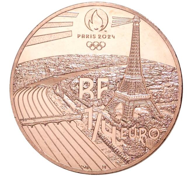Монета 1/4 евро 2021 года Франция «XXXIII летние Олимпийские игры 2024 в Париже — Плавание» (Артикул M2-53889)