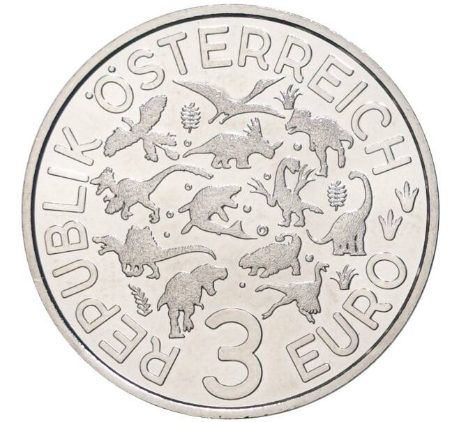 Монета 3 евро 2022 года Австрия «Супер динозавры — Микрораптор» (Артикул M2-54162)