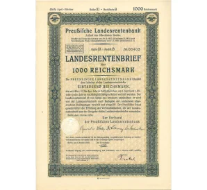 4 1/2% акция (облигация) 1000 рейхсмарок 1939 года Германия