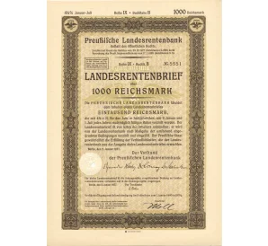 4 1/2% акция (облигация) 1000 рейхсмарок 1937 года Германия