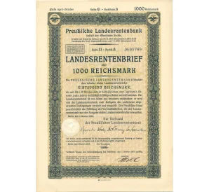 4 1/2% акция (облигация) 1000 рейхсмарок 1939 года Германия